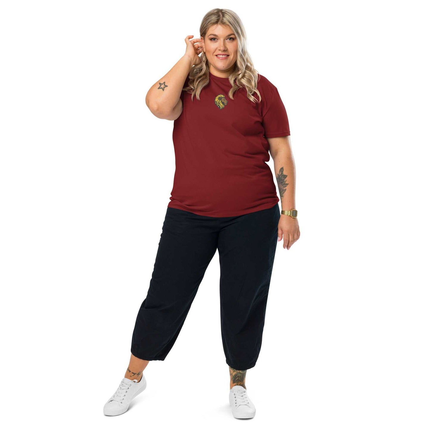 Plus Size Woman in "He is Risen" Organic T-Shirt: Stylish & Sustainable Fashion by The One PR