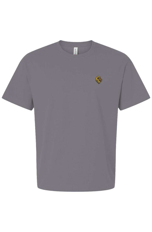 Gray Heavyweight T-shirt with Lion Embroidery - The One PR - Unisex Boxy Fit Comfortable Tee