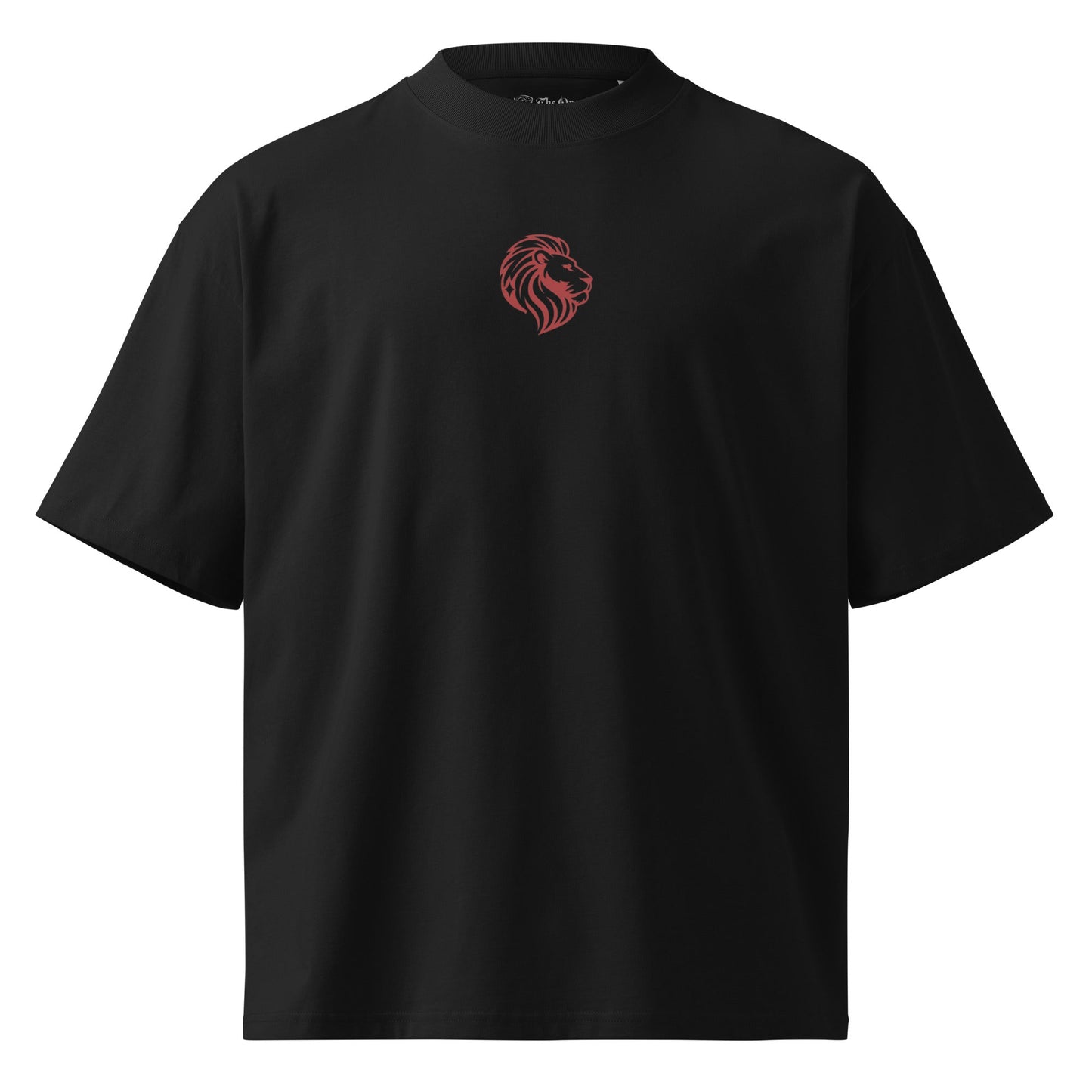 The One PR Oversized Black T-Shirt - High Neck Organic Cotton Streetwear with Lion Logo. Shop Now!