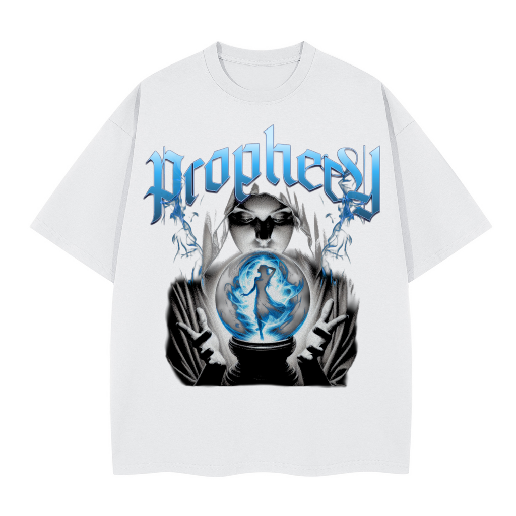 White t-shirt with graphic design and 'Prophets' text on a white background