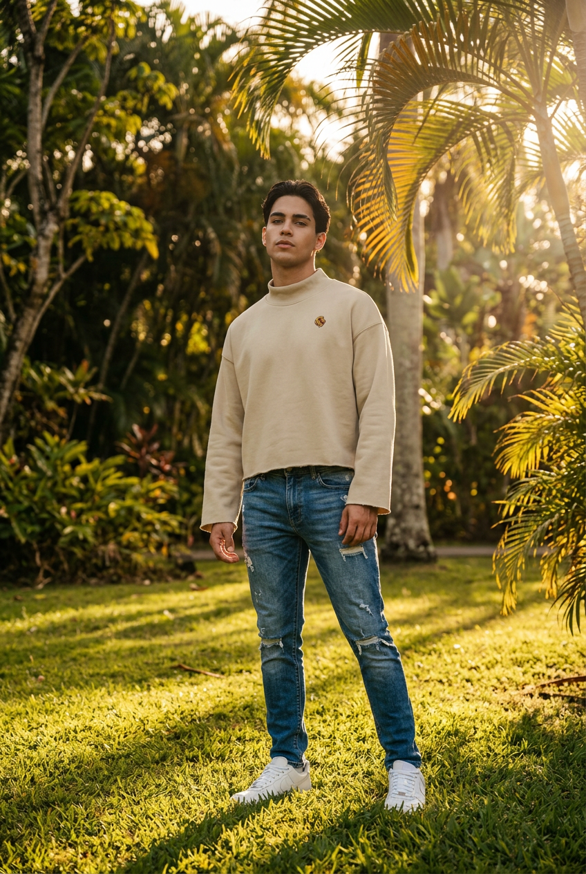 The One Sudadera Cuello Alto Bordes sin Rematar Boxy