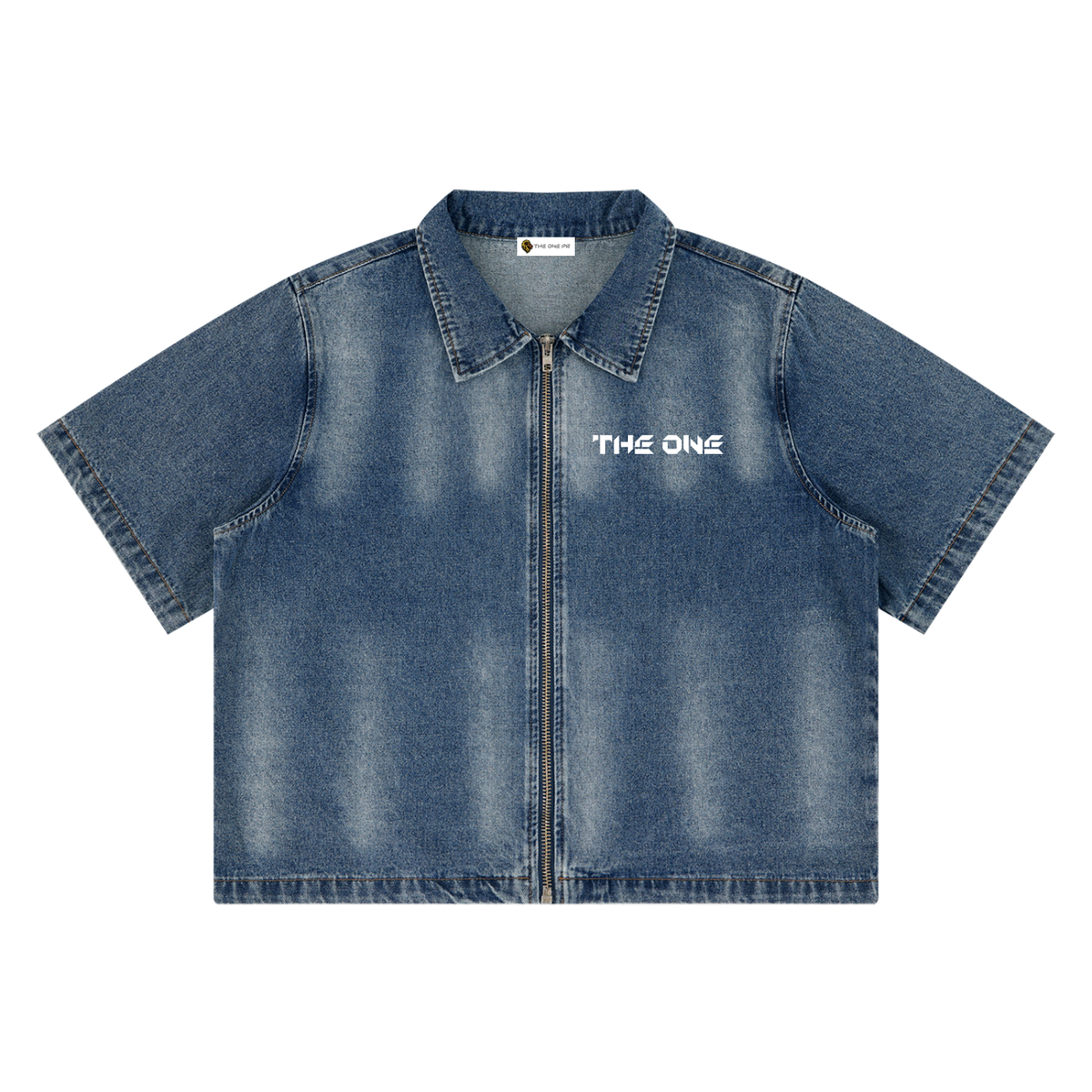 Vintage Wash Full-Zip Denim Shirt