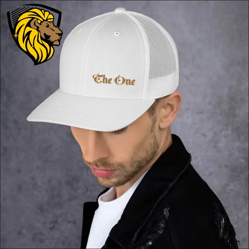 Black Baseball Cap with Gold The One Embroidery for a Bold Look - White