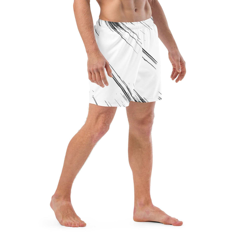Men's White Swim Trunks - Abstract Design | The One PR | Recycled Polyester, UPF 50+ Quick Dry Swim Shorts