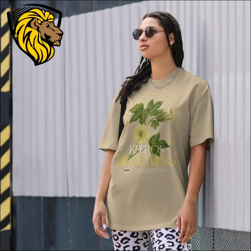 Keep Blooming Oversized t-shirt - Faded Khaki / S