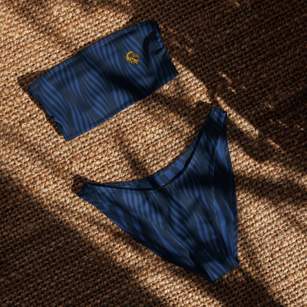 Blue Leaf Bandeau Bikini: The One PR - Eco-Friendly Swimwear, Recycled Fabric, Stylish.
