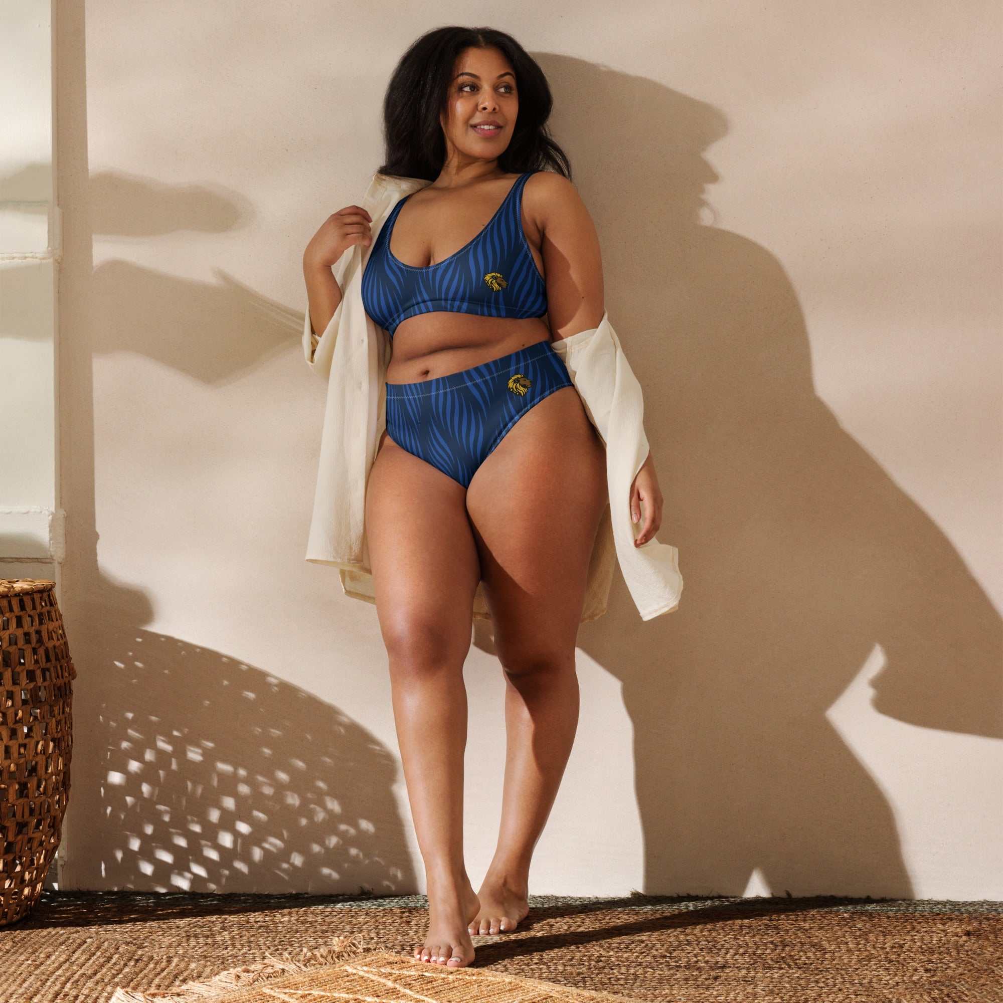 Plus Size Blue Leaf High Waisted Bikini by The One PR. Sustainable Swimwear for Women.