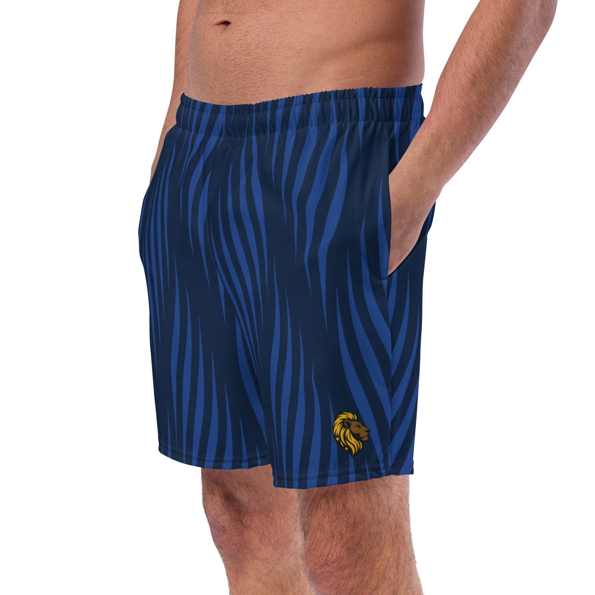 Men's Blue Tiger Stripe Swim Trunks - Recycled Polyester Beachwear | The One PR