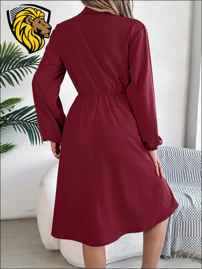 Collared Neck Long Sleeve Dress with Pockets