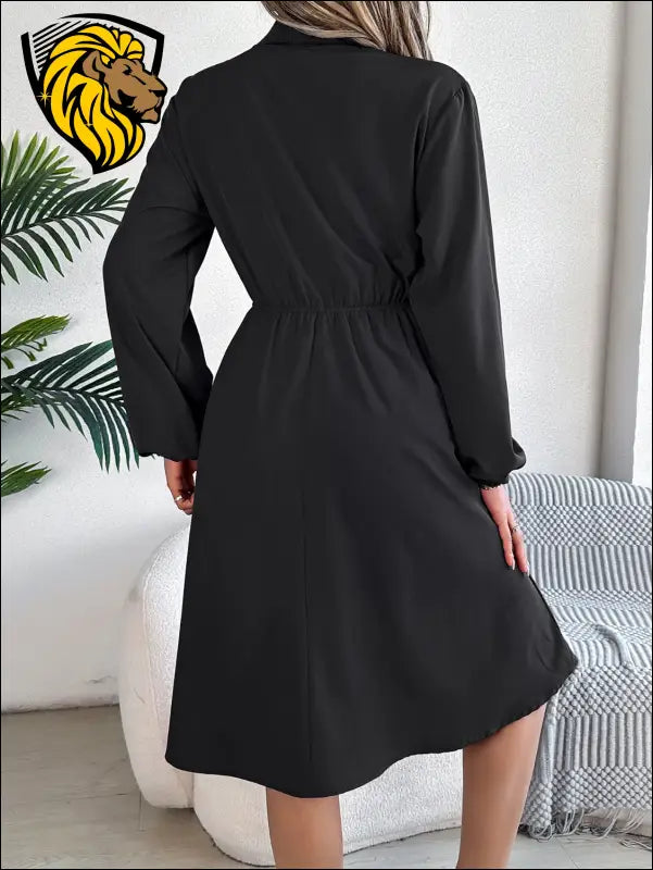 Collared Neck Long Sleeve Dress with Pockets