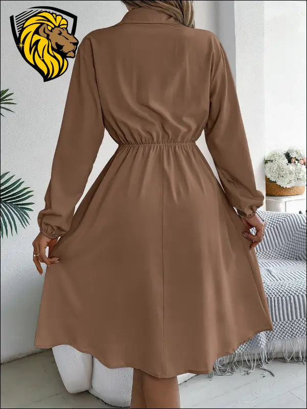 Collared Neck Long Sleeve Dress with Pockets