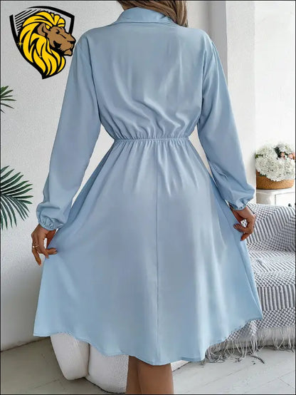 Collared Neck Long Sleeve Dress with Pockets