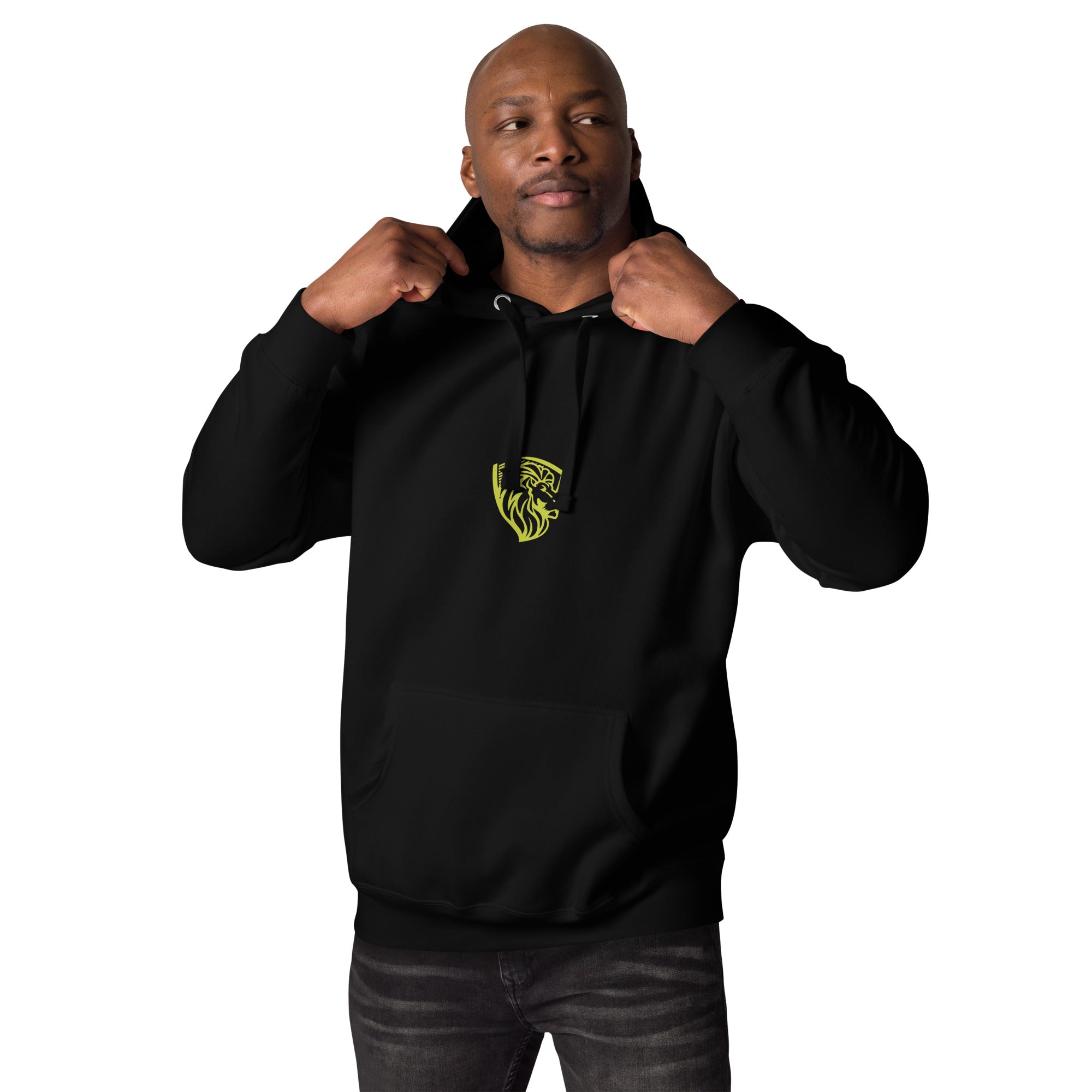 Man in Black Hoodie with Lion Logo - The One PR 'Great Things' Pullover Sweatshirt
