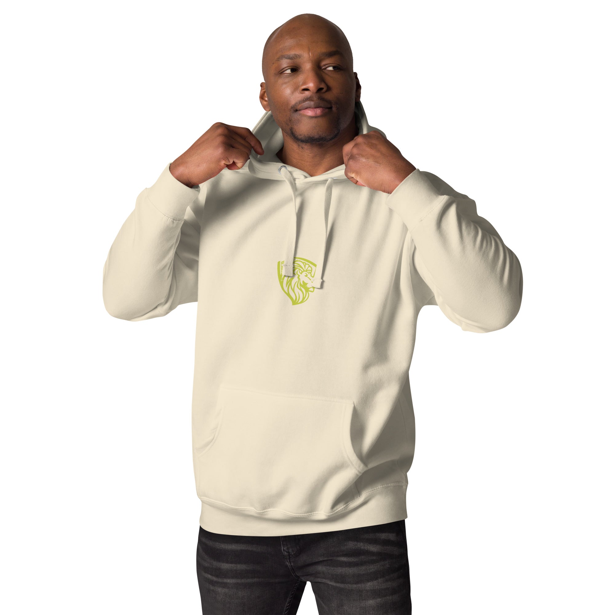 Great Things Hoodie - Beige Men's Cotton Blend Hoodie with Lion Emblem. Stylish Men's Apparel.