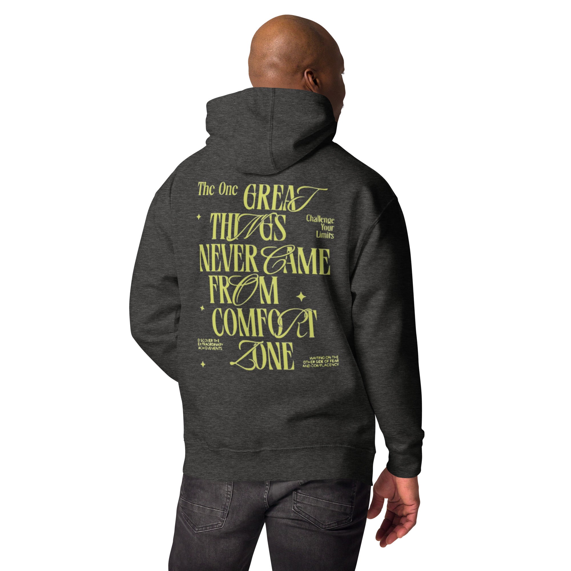 Inspirational "Great Things" Hoodie Mockup - Motivational Message, Back View