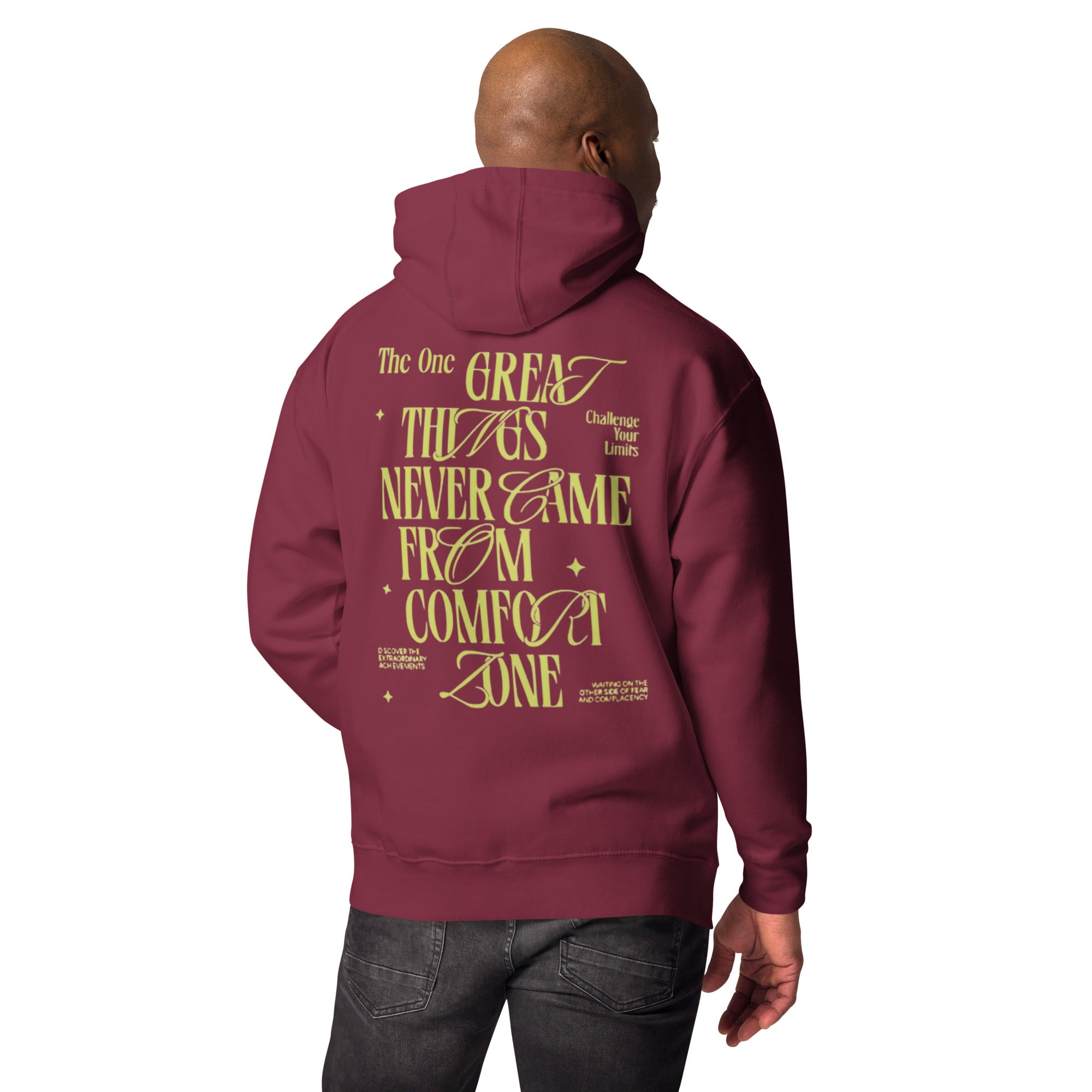 Great Things Hoodie Back View - Motivational Men's Apparel