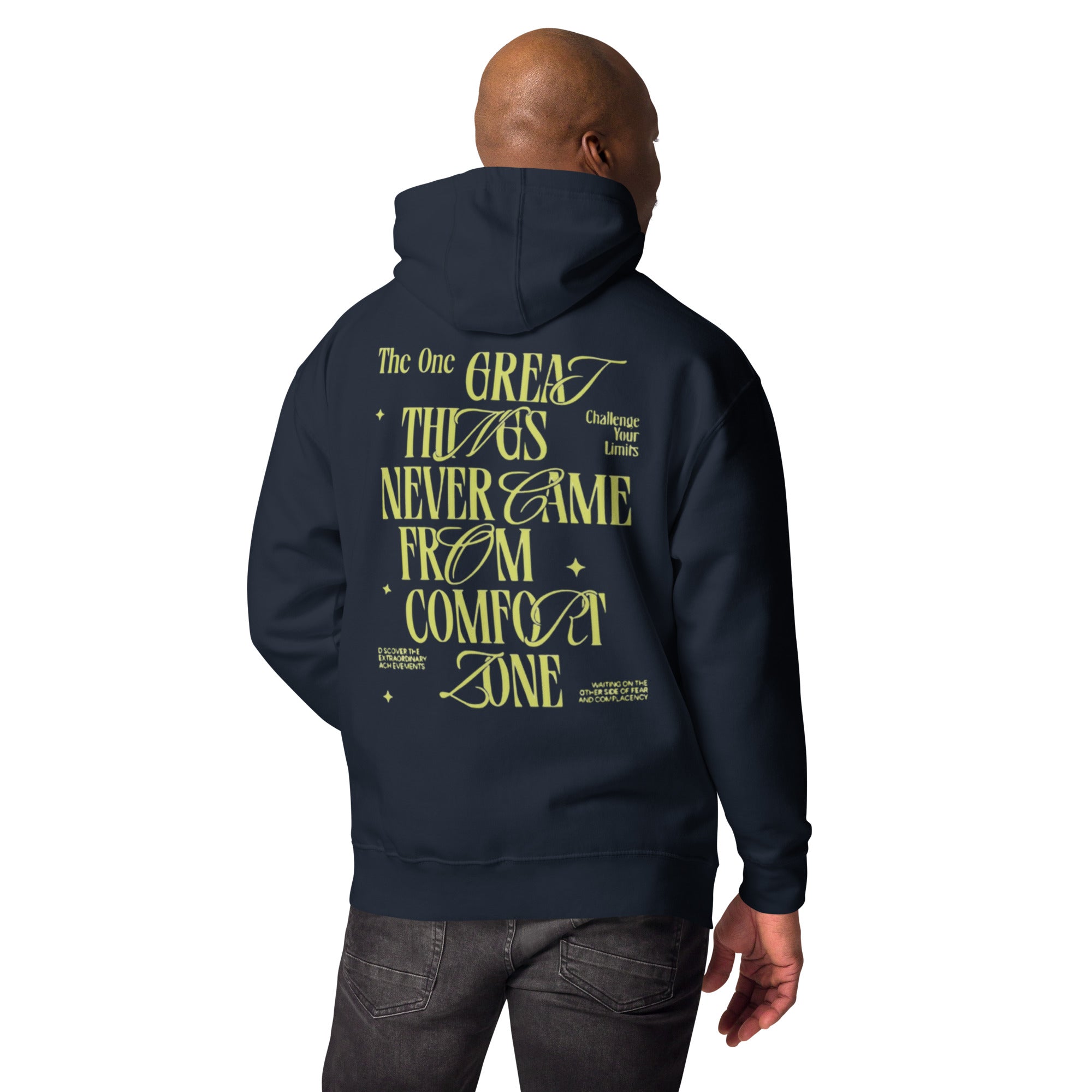 Navy Blue Graphic Hoodie | Inspirational "Great Things" Print | Men's Apparel by The One PR