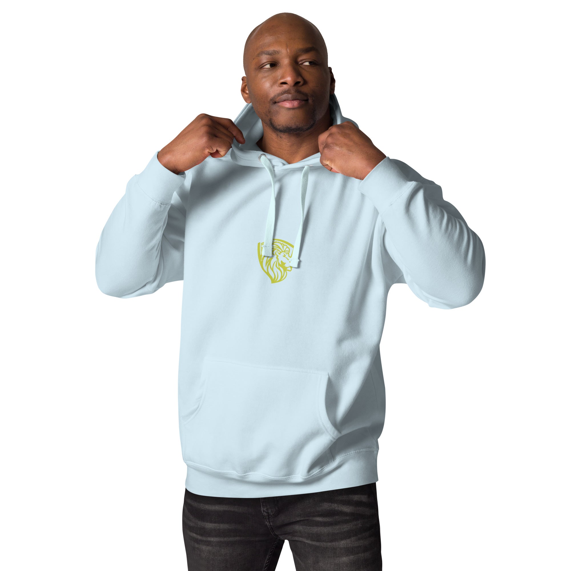 The One PR: Light Blue Hoodie with Lion Logo, Men's Apparel