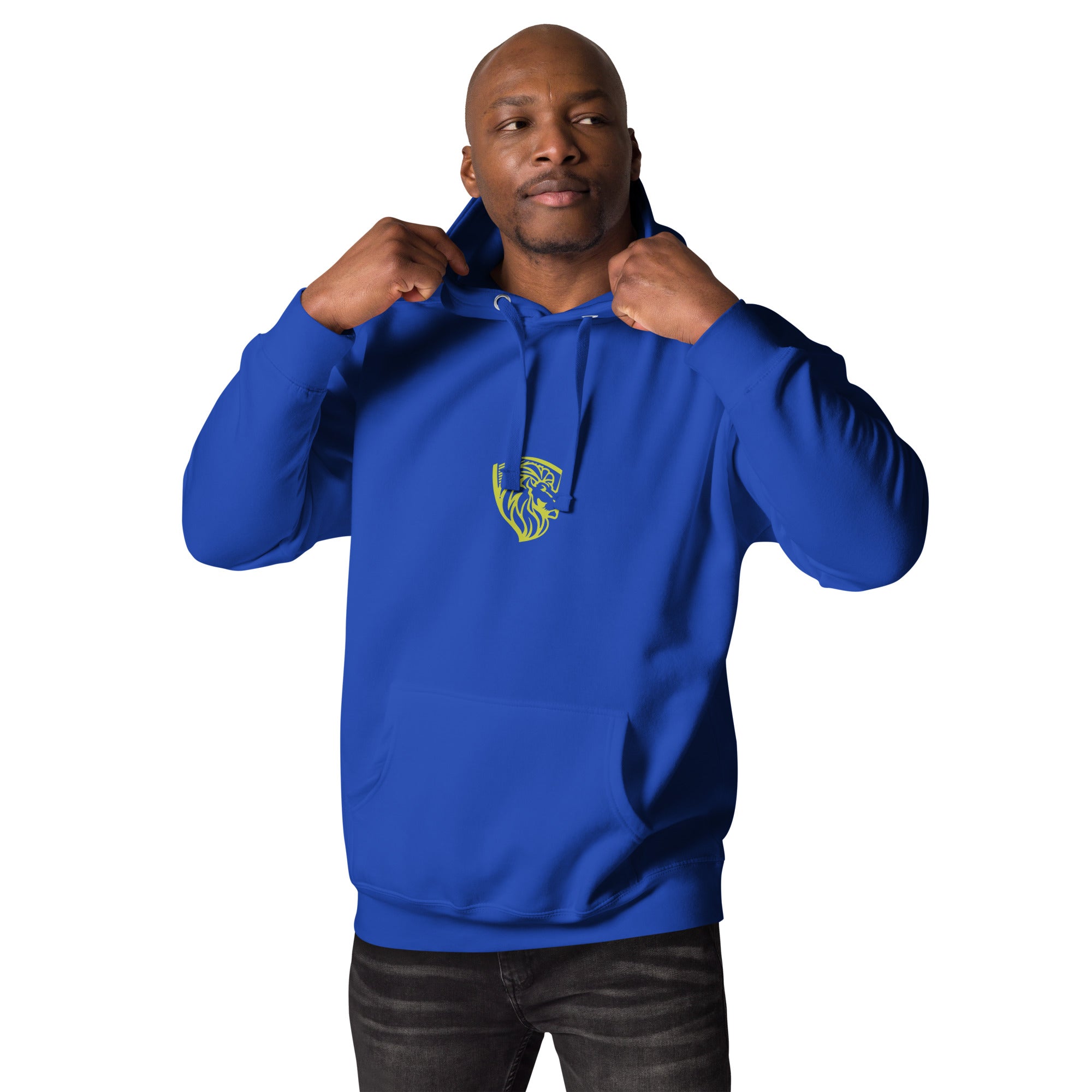 Men's Blue Hoodie with Lion Logo - Shop Now! Fashion Apparel, Stylish Outfit.