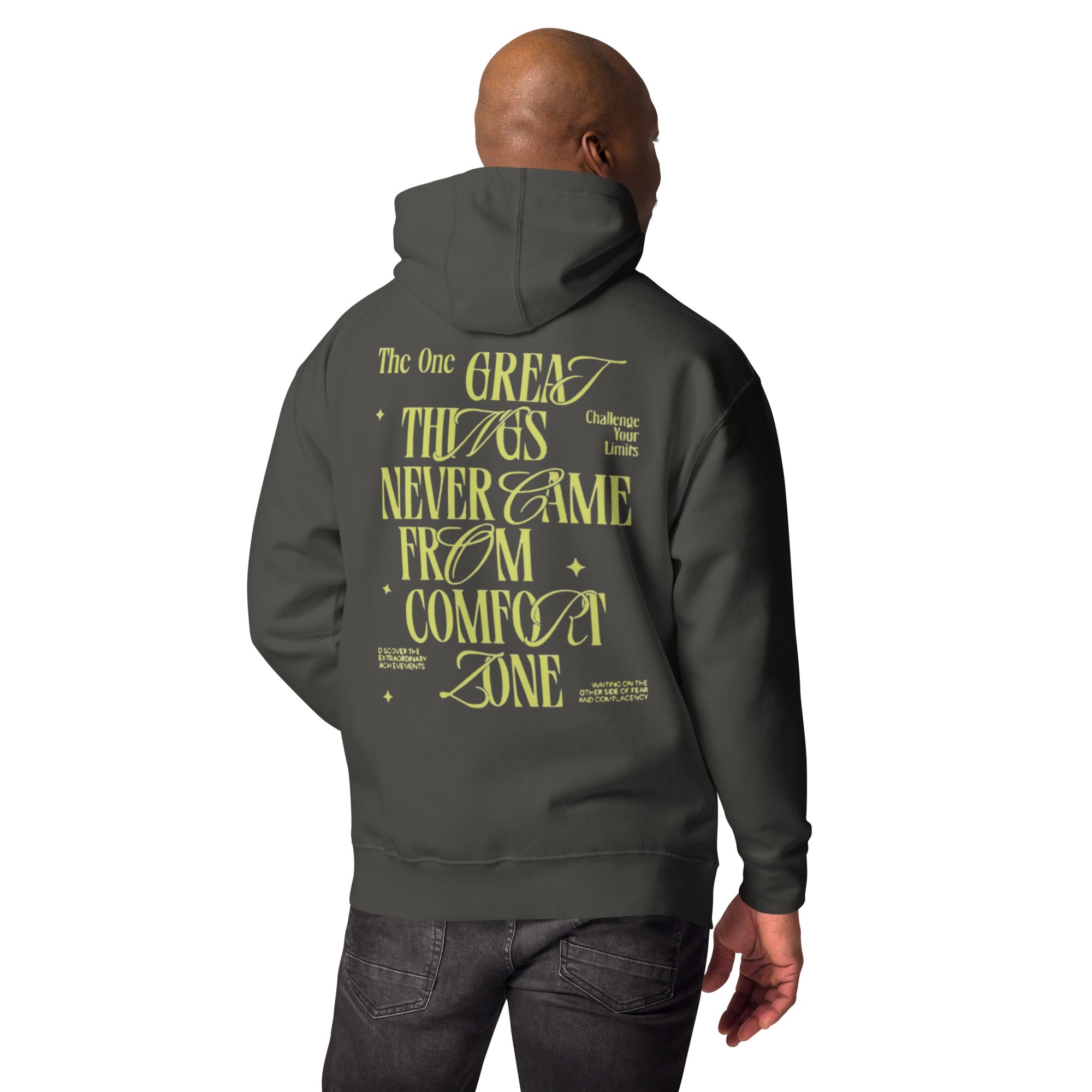 Men's 'Great Things' Hoodie - The One PR: Challenge Your Limits, Positive Message Fashion