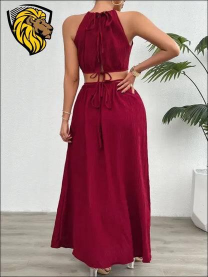 Devine Grecian Neck Top and Slit Skirt Set - Dresses