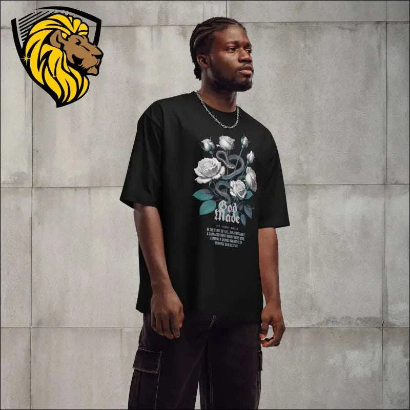 God Made Oversized T-Shirt: Snake & Roses Graphic | Unisex Heavyweight Cotton Tee | The One PR