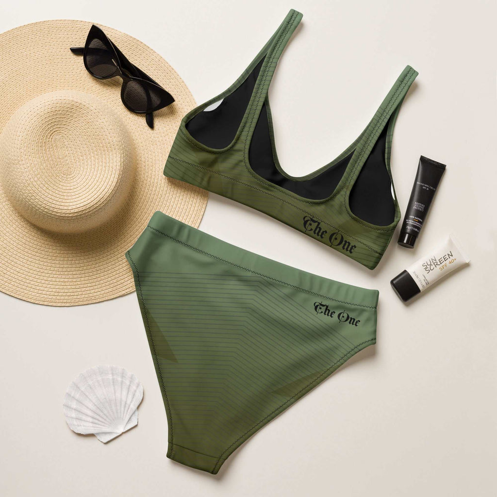 Green High-Waisted Bikini Swimsuit | Recycled Fabric Sustainable Fashion | The One PR