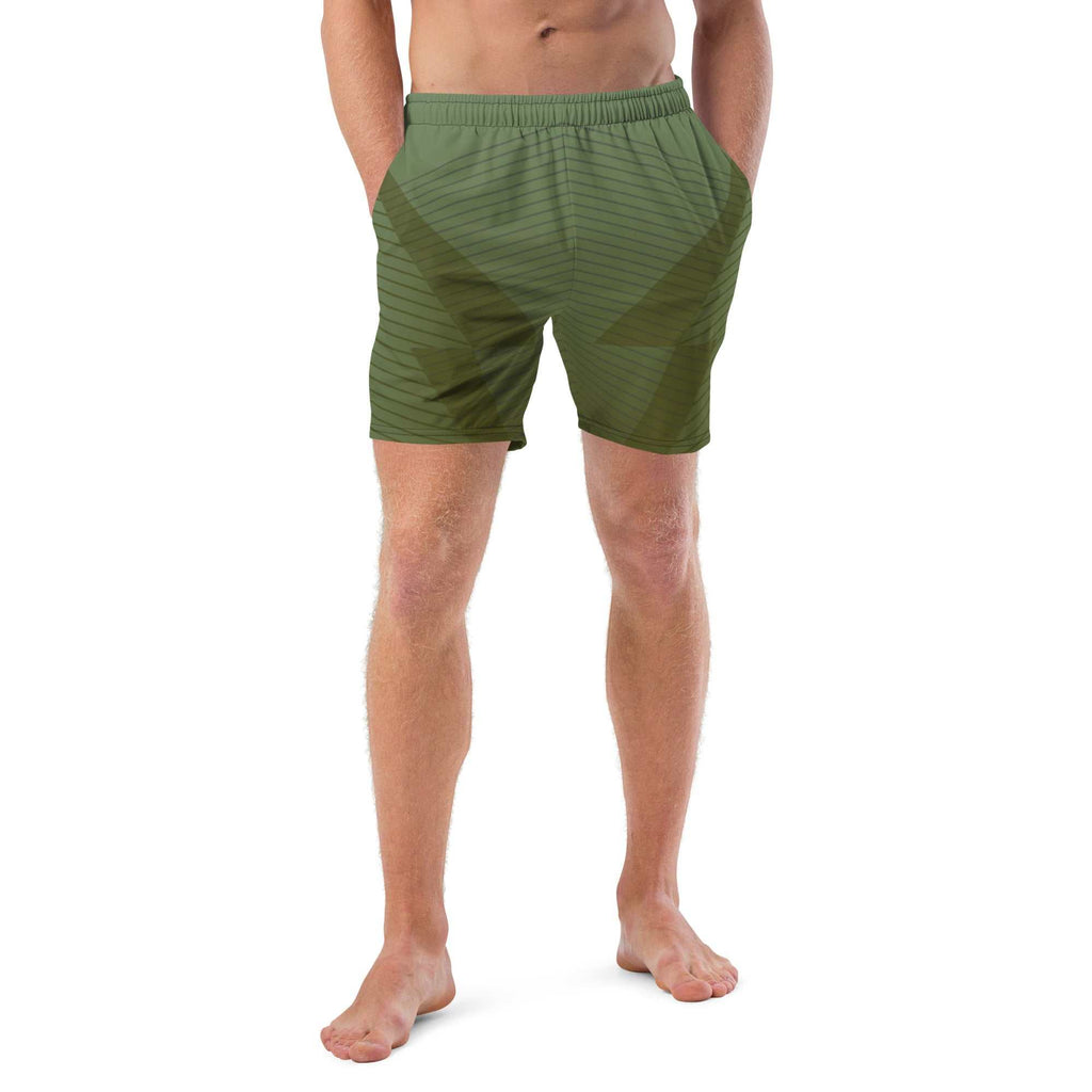 Men's Green Patterned Swim Trunks | Recycled Polyester, Drawcord Waist, Mesh Liner
