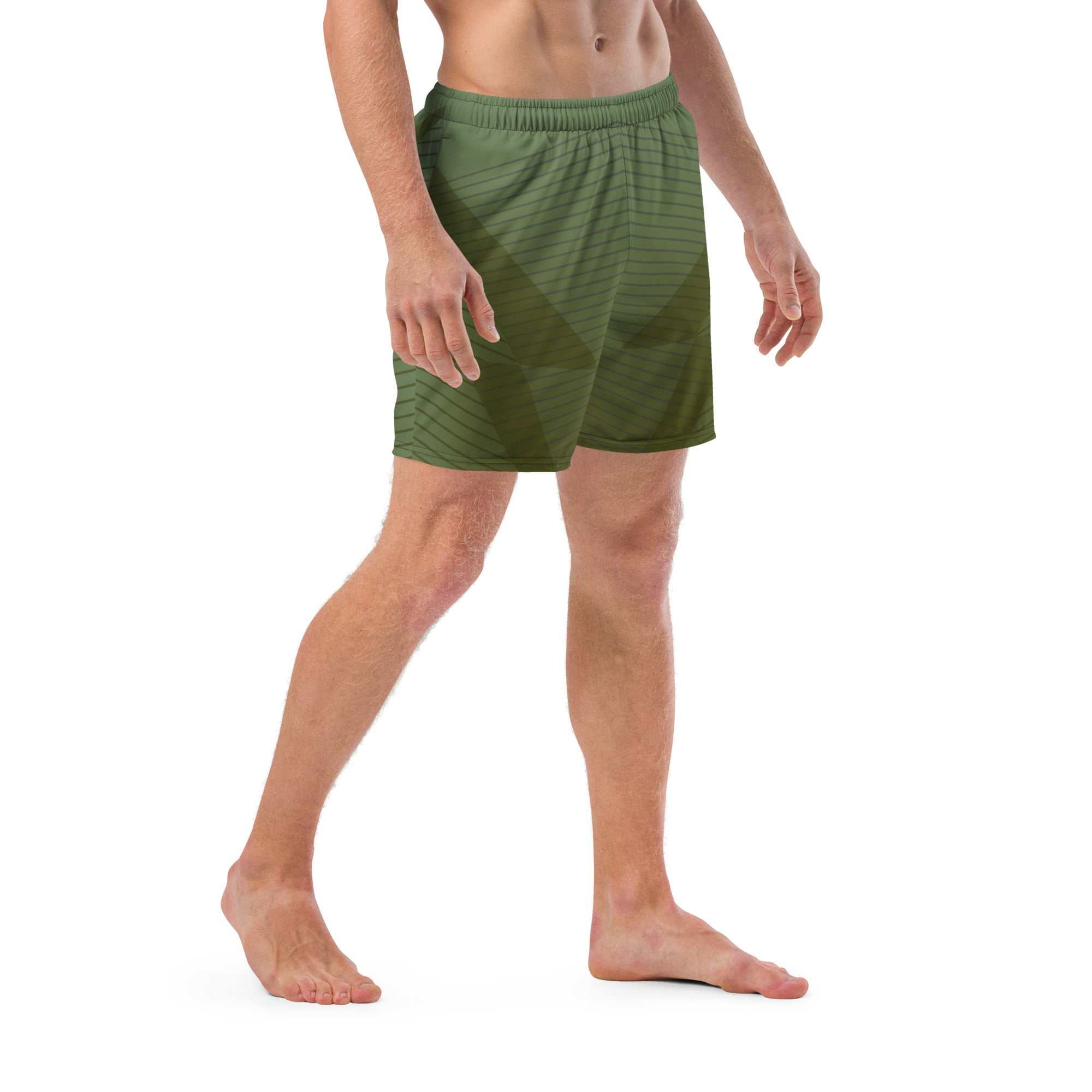 Men's Green Swim Trunks: Recycled Polyester, Drawstring Waist, Comfortable & Stylish. Beach Ready!