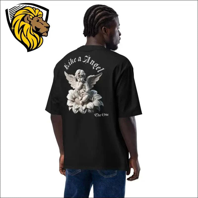 Black Oversized Angel T-shirt: 'Like a Angel' Graphic Tee
