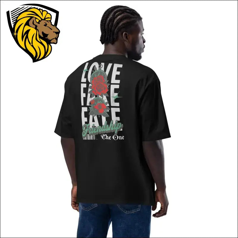 Love Fake Fate• 100% premium carded cotton
• Fabric weight: 6.5 oz./yd.² (220 g/m²)
• High moisture absorbency
• Unisex style 
• Oversized fit with drop shoulders
• Ribbed collarSThe One PR