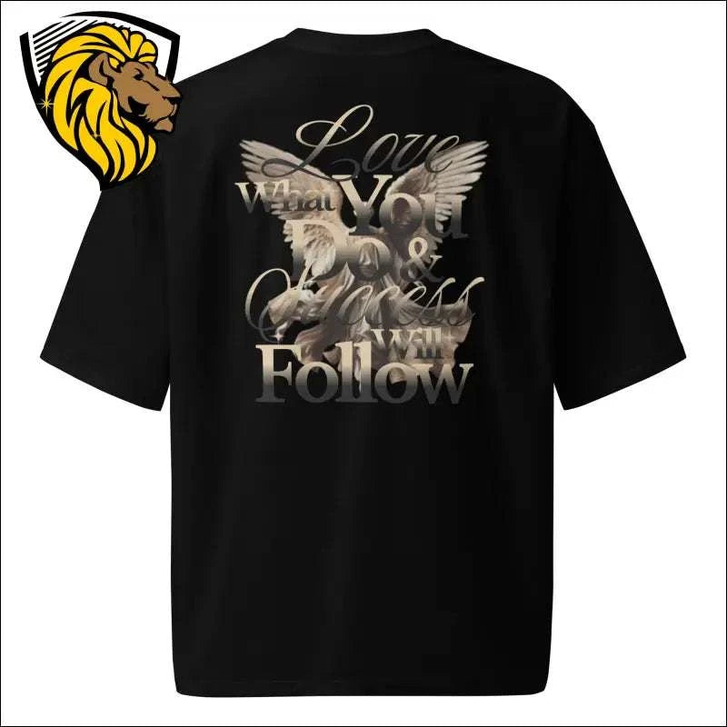 Oversized Black T-Shirt with Angel Graphic | Love What You Do | Streetwear Tee | The One PR