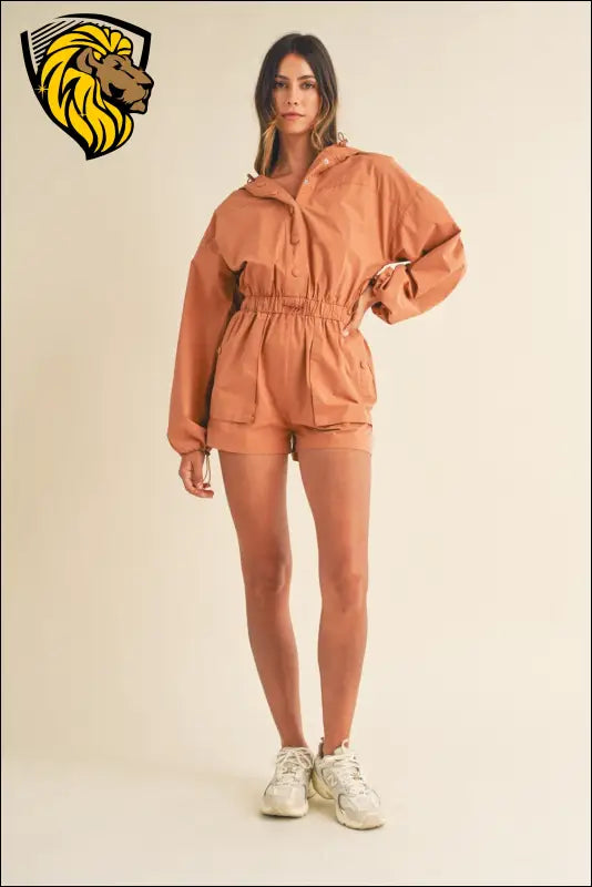 Mable Snap Down Long Sleeve Hooded Romper