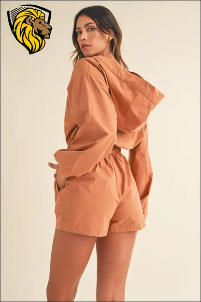 Mable Snap Down Long Sleeve Hooded Romper