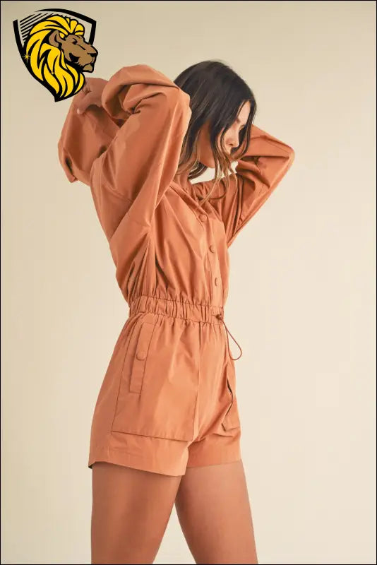 Mable Snap Down Long Sleeve Hooded Romper