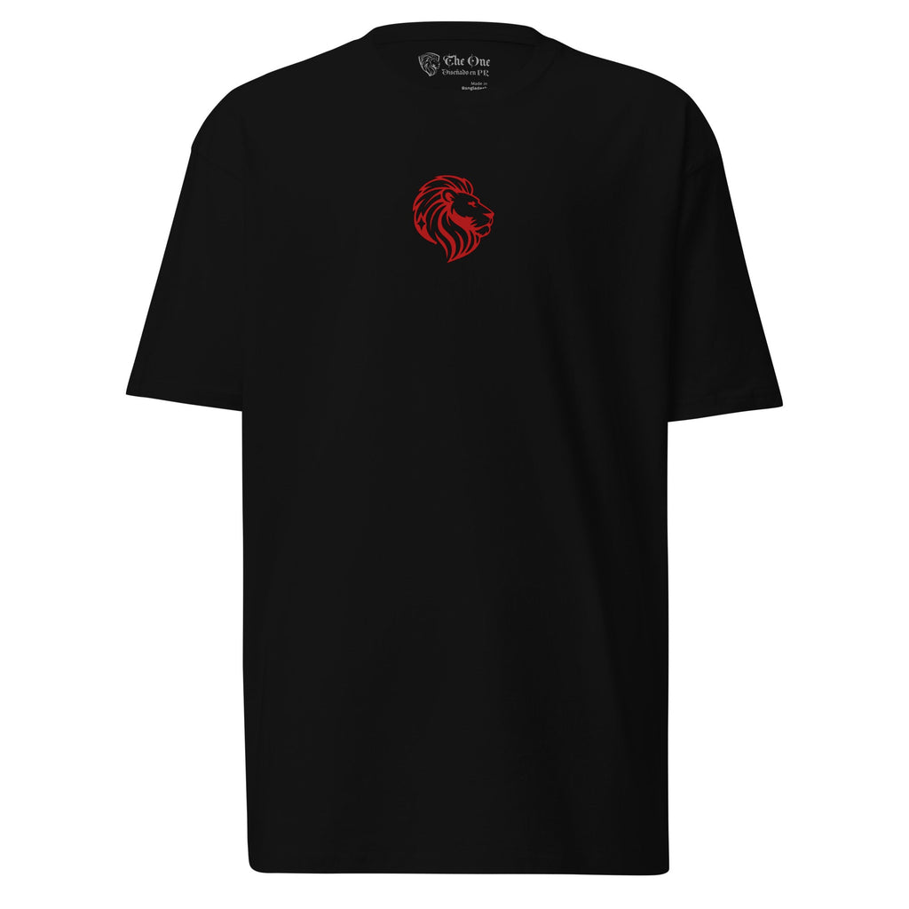 Money Algel premium heavyweight black tee with red lion logo, 100% combed cotton, durable and stylish streetwear