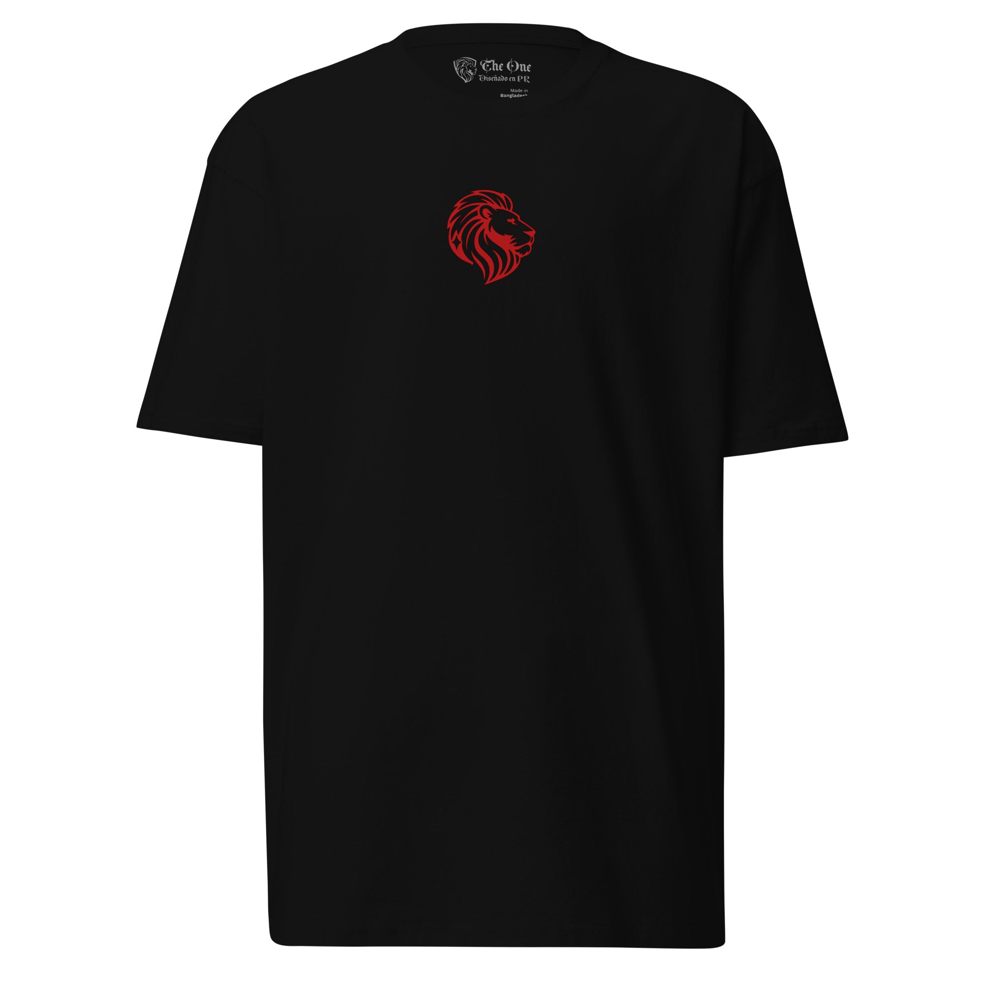 Money Algel premium heavyweight black tee with red lion logo, 100% combed cotton, durable and stylish streetwear