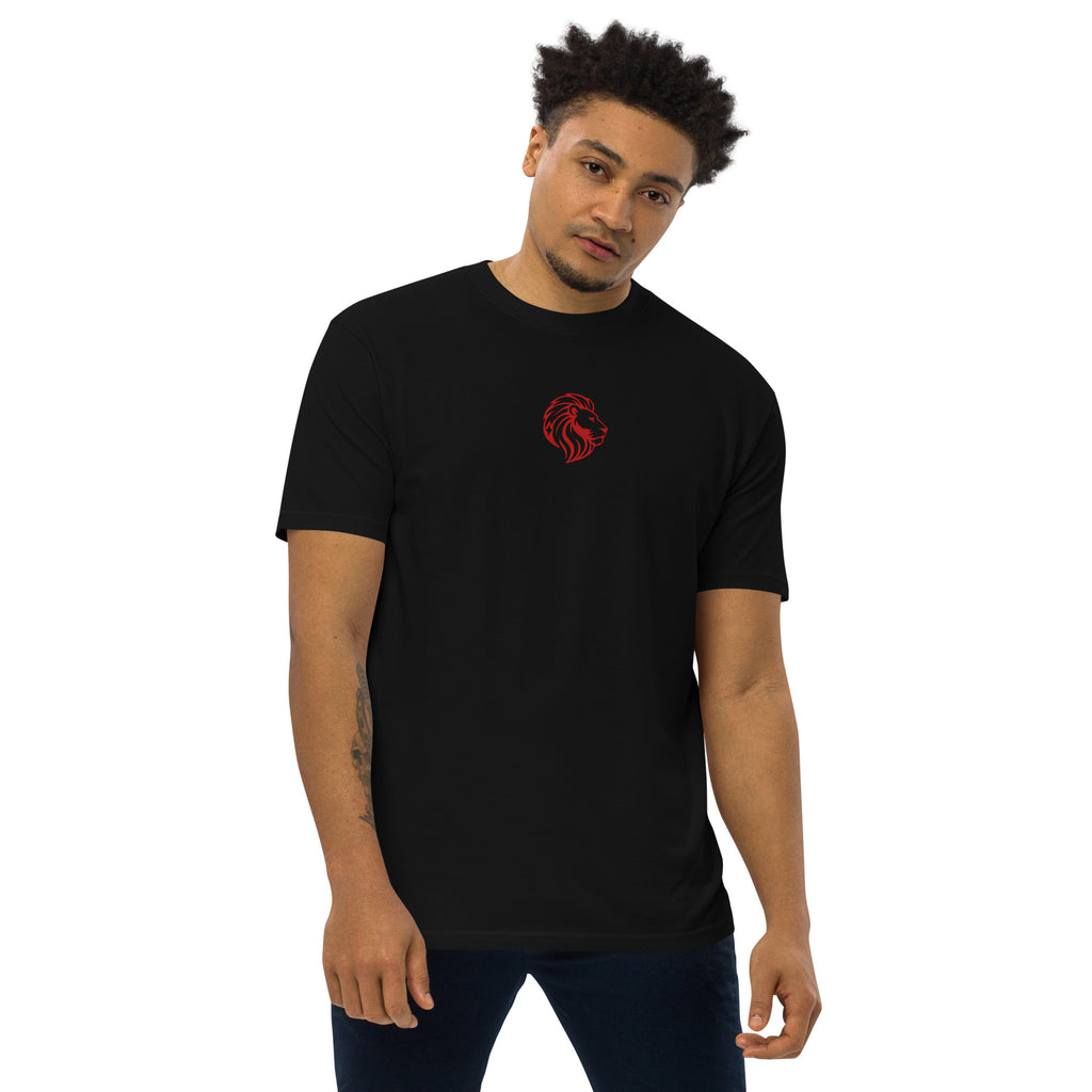 Men's Black T-Shirt with Red Lion Logo - Heavyweight Cotton Tee, Fashion Apparel