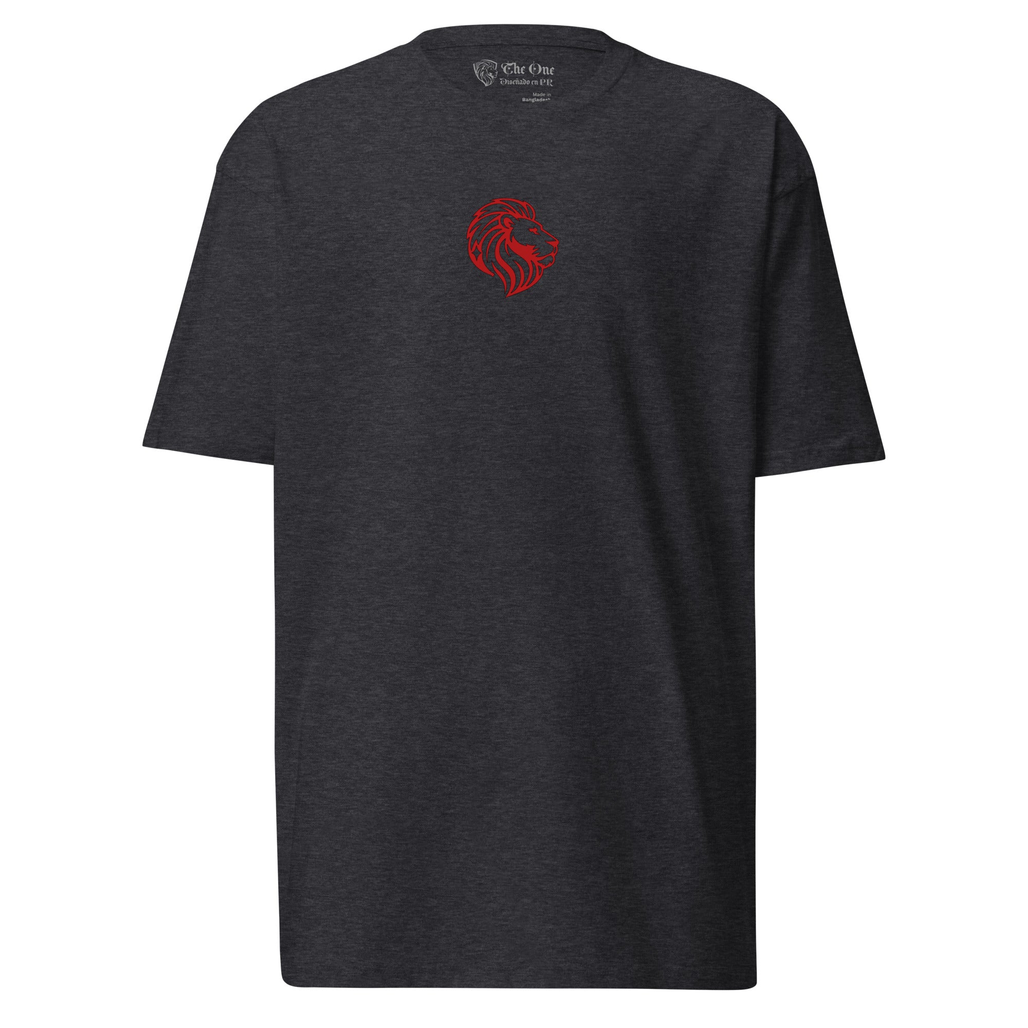 The One PR Men's Dark Gray T-Shirt with Red Lion Logo - Premium Heavyweight Tee
