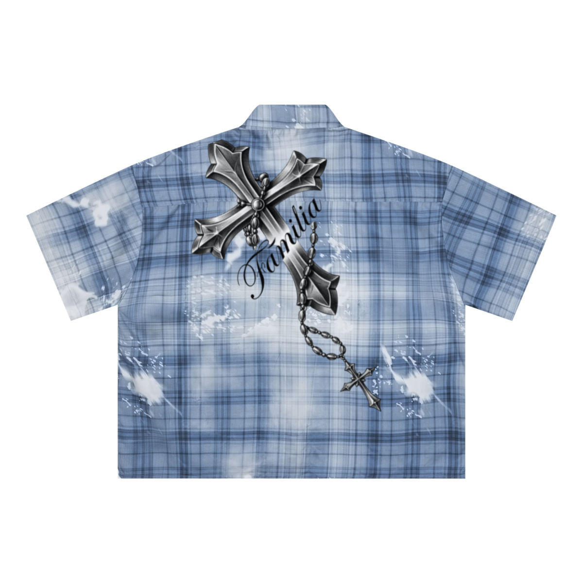 200GSM Tencel Twill Plaid Print Boxy Workwear Shirt Blue