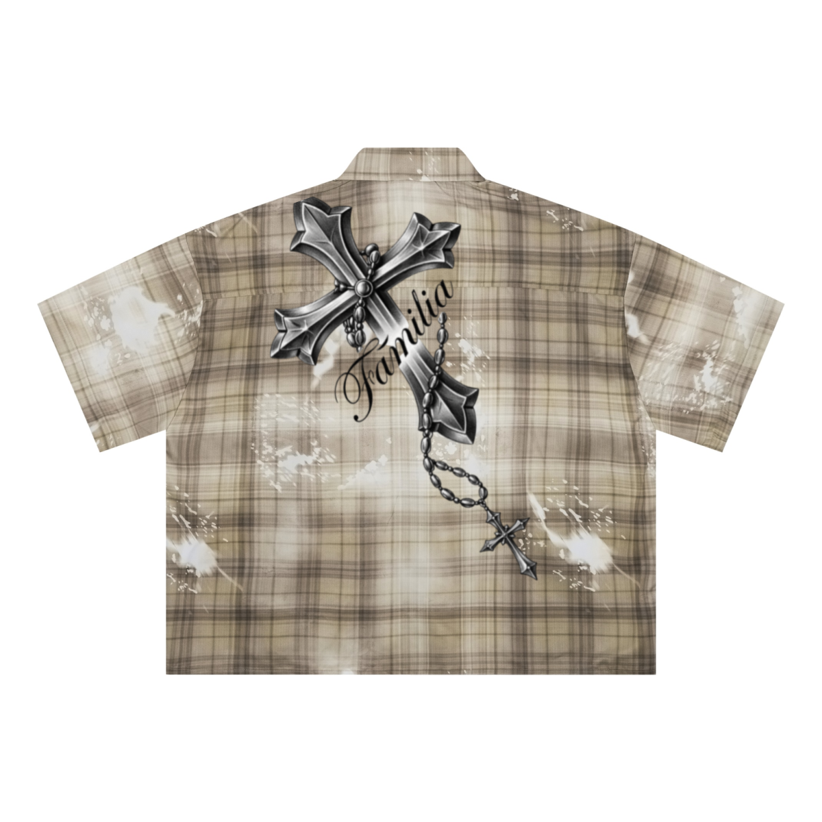 200GSM Tencel Twill Plaid Print Boxy Workwear Shirt Khaki