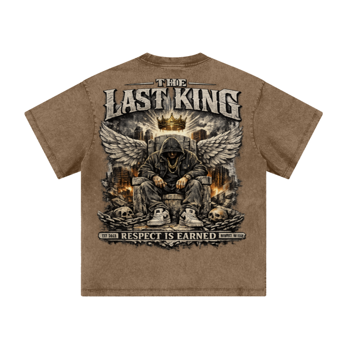260GSM Men's Heavyweight Batik-Dyed Oversized T-Shirt Coffee Brown