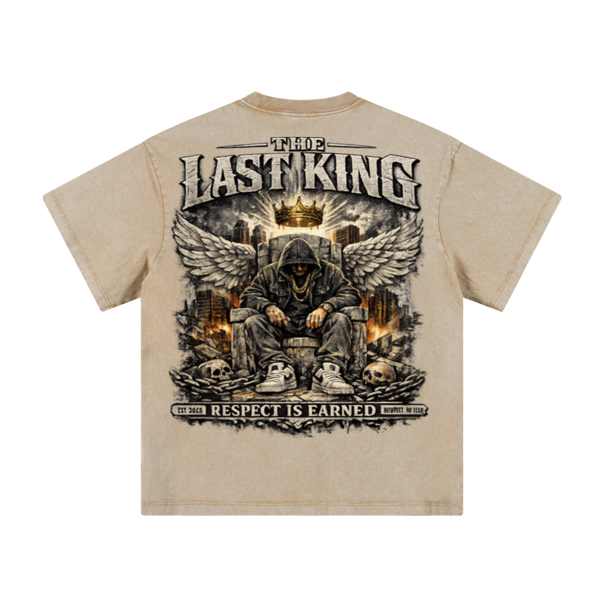 260GSM Men's Heavyweight Batik-Dyed Oversized T-Shirt Khaki