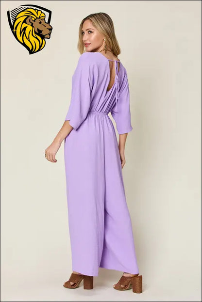 Double Take Full Size Surplice Wide Leg Jumpsuit with Pockets