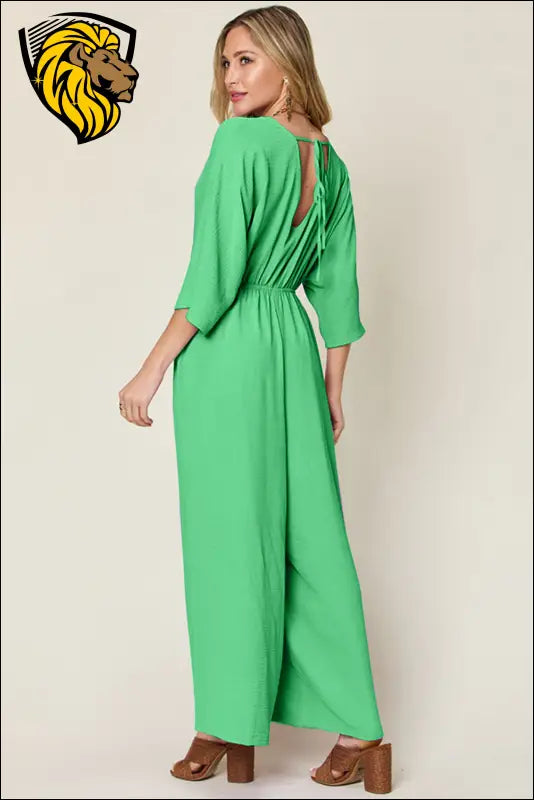 Double Take Full Size Surplice Wide Leg Jumpsuit with Pockets