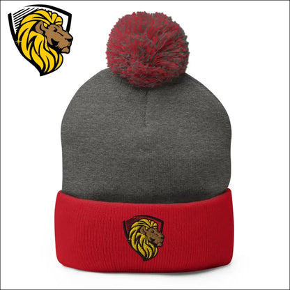 The One Pom-Pom Beanie - Dark Heather Grey/ Red