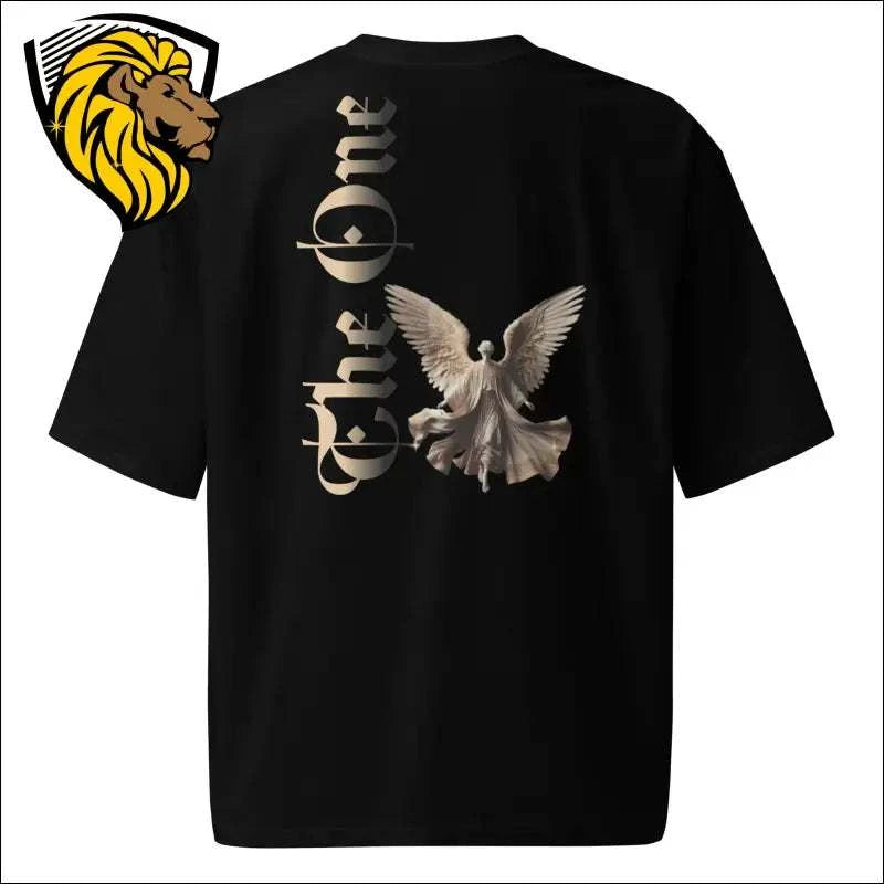The One PR Black Oversized T-Shirt - Angel Graphic, Heavyweight Cotton Tee
