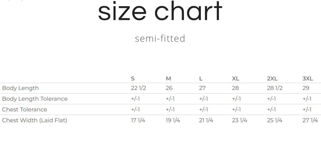 Ladies T-Shirt Size Chart: Semi-Fitted Measurements | Find Your Perfect Fit!