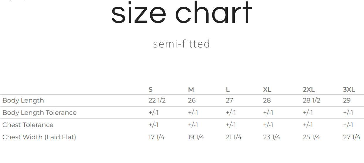 Ladies T-Shirt Size Chart: Semi-Fitted Measurements | Find Your Perfect Fit!