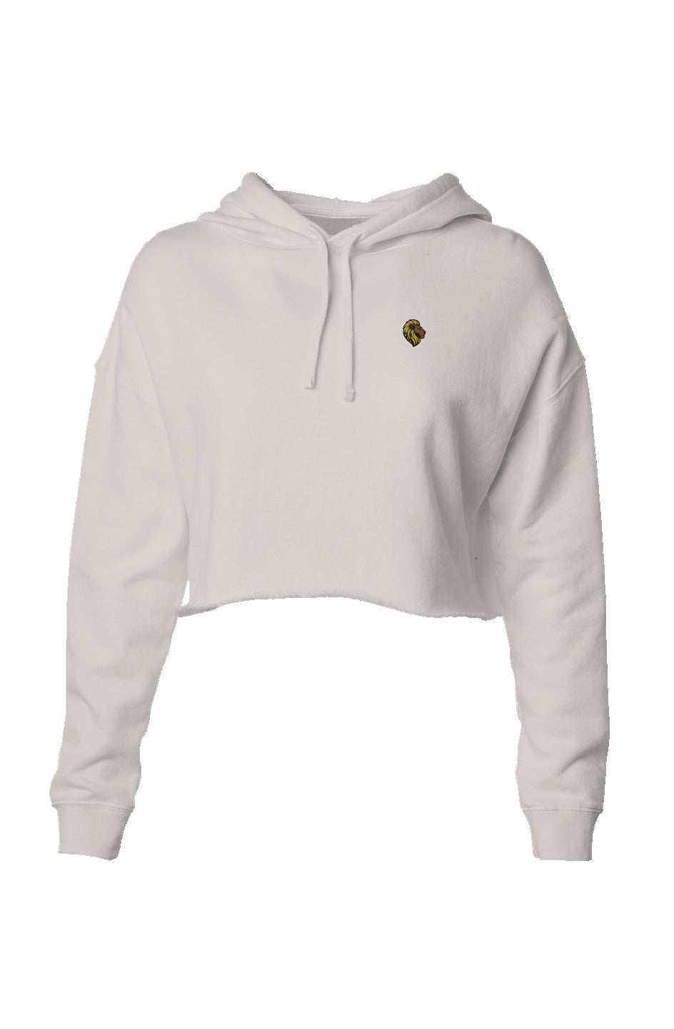 white lightweight crop hoodie with long sleeves and small chest logo